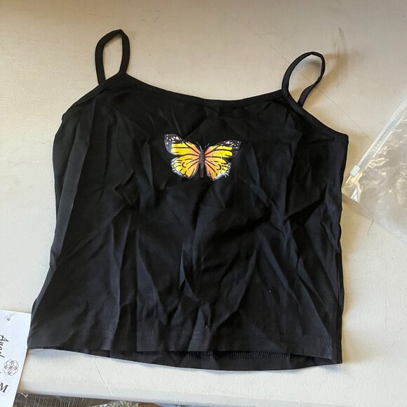 Anaobai Ameicom Women's Black Butterfly Graphic Slim Fit Camisole M NWT - Picture 1 of 8